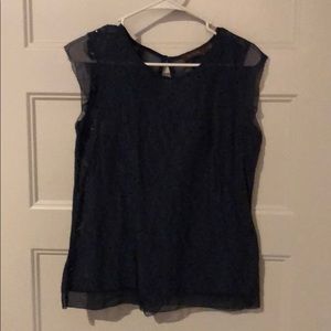 Blue sheer short sleeve blouse
